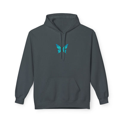 Blauer Schmetterling Hoodie Unisex (Brustprint) – Leuchtendes Butterfly Design | Nachhaltiger Kapuzenpullover aus Baumwolle