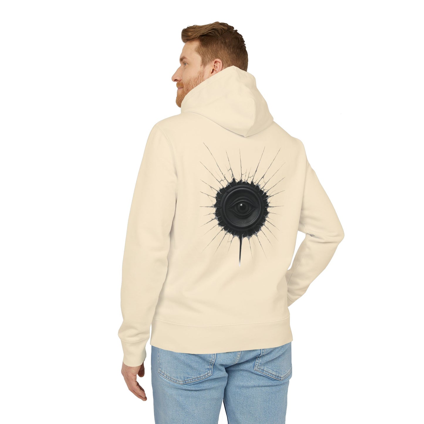 Surreal Sound Hoodie – Unisex Kapuzenpullover mit Lautsprecher-Auge Motiv im Black & White Kunststil