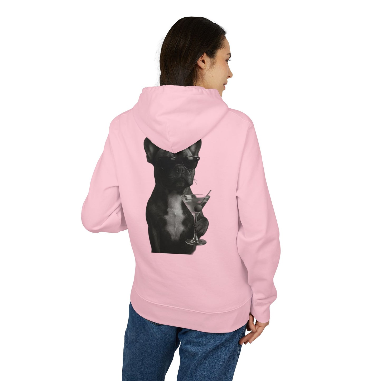 French Bulldog Hoodie (Rückenprint) – Lustiger Kapuzenpullover mit Hund & Sonnenbrille – Unisex Streetwear mit Tiermotiv