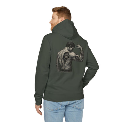 Biomechanik Hoodie Unisex (Rückenprint) – Muskel-Cyborg Design mit Zahnrädern & Maschinenstruktur | Futuristischer Techwear Kapuzenpullover für Sci-Fi & Fitness Fans