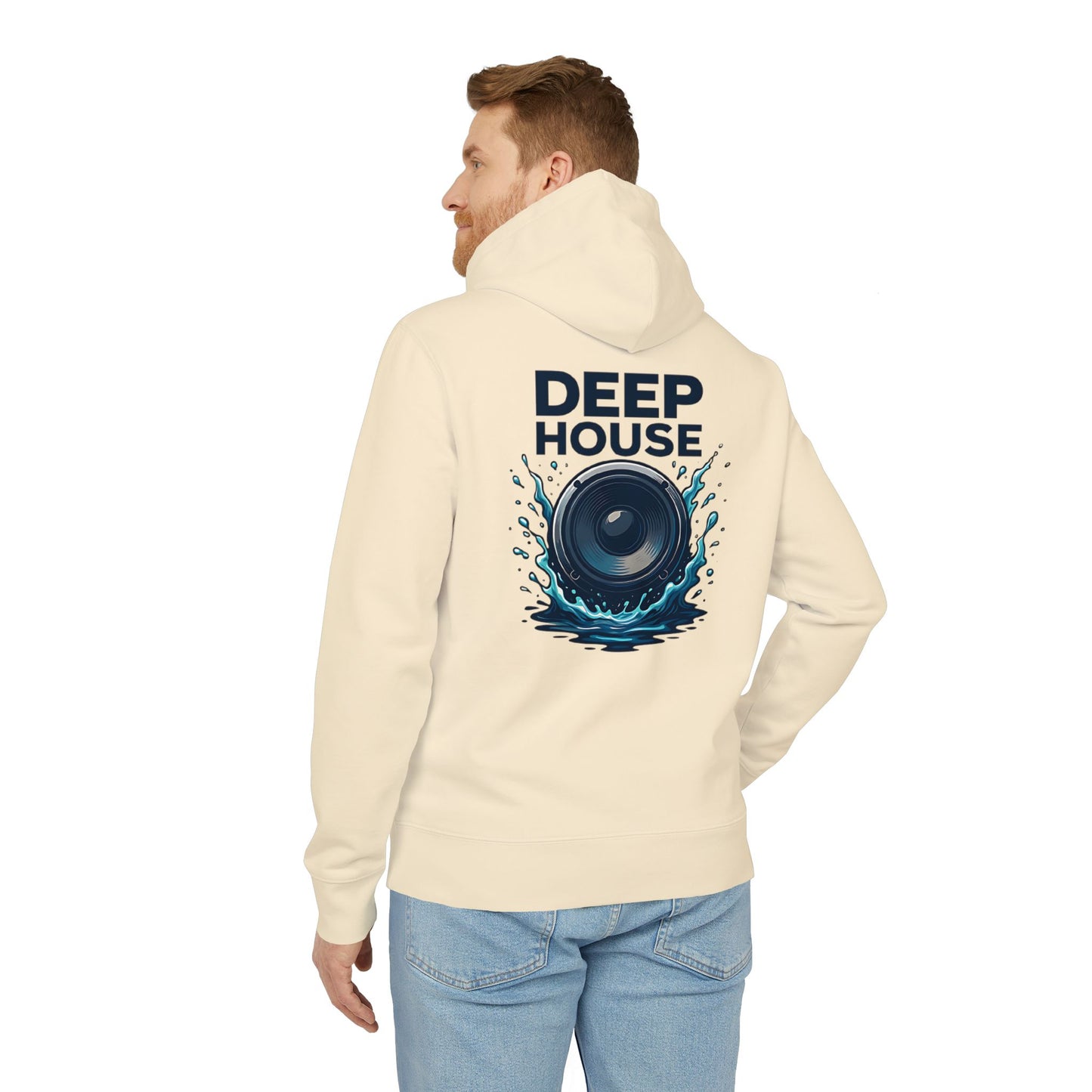 Deep House Hoodie (Rückenprint) – Stylischer Musik Hoodie mit Lautsprecher & Wasser Splash Design – Unisex EDM & Festival Streetwear