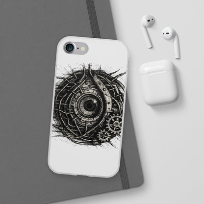 Biomechanisches Auge Handyhülle – Futuristisches Cyberpunk Design mit Zahnrädern & Kabeln | Schutzhülle für iPhone & Android
