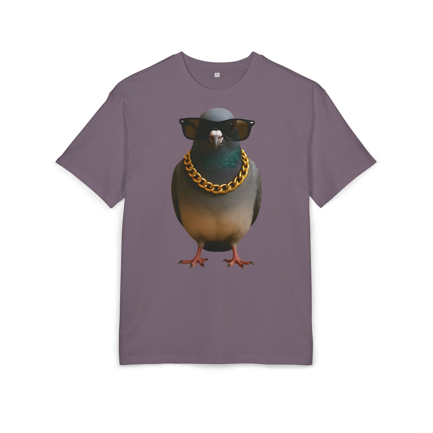 Streetstyle Taube T-Shirt (Brustprint) – Cooles Pigeon Design mit Sonnenbrille & Goldkette für Urban Vibes