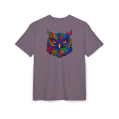 Buntes Eulen T-Shirt (Rückenprint) – Psychedelisches Tiermotiv im Boho-Stil – Unisex Shirt mit farbenfrohem, detailliertem Eulen-Design