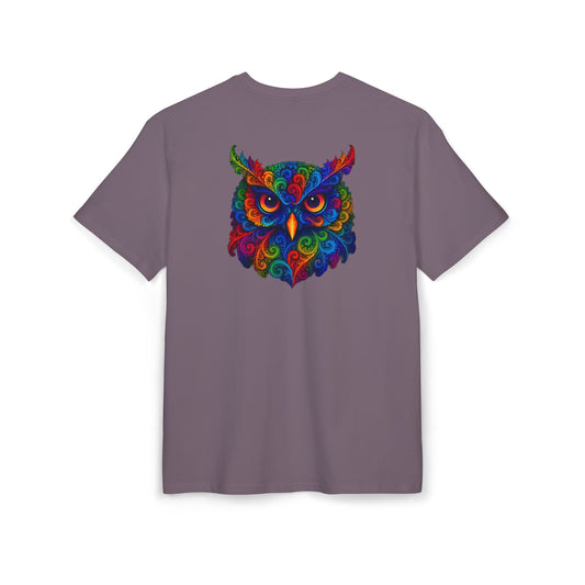 Buntes Eulen T-Shirt (Rückenprint) – Psychedelisches Tiermotiv im Boho-Stil – Unisex Shirt mit farbenfrohem, detailliertem Eulen-Design