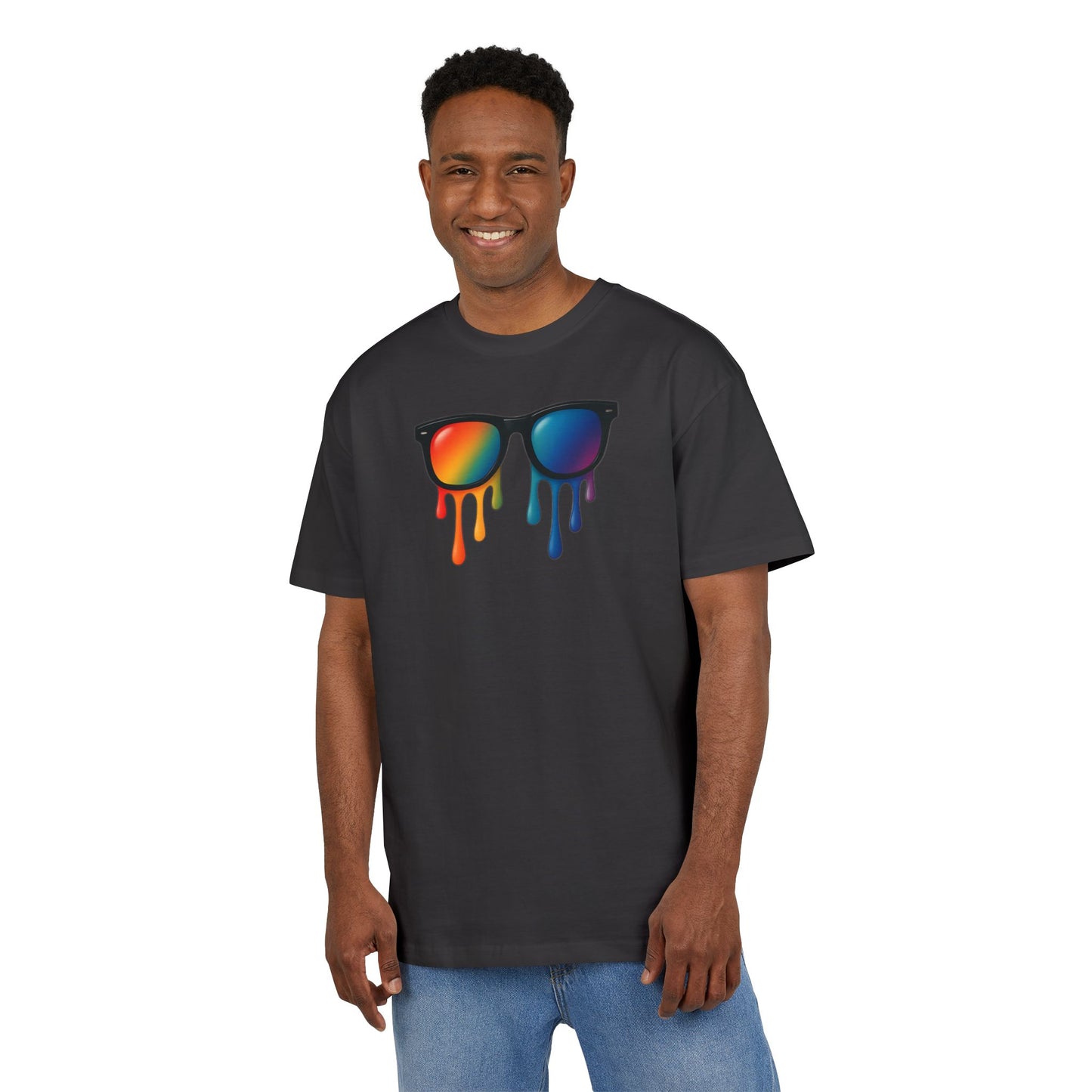 Melting Rainbow Shades T-Shirt (Brustprint) – Stylisches Unisex Shirt mit bunter Sonnenbrille & Farbverlauf | Cooles Sommer & Festival Design