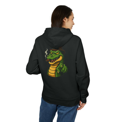 Gangster Alligator Hoodie (Rückenprint) – Cooler Unisex Kapuzenpullover mit Krokodil, Zigarre & Hut im Comic Style