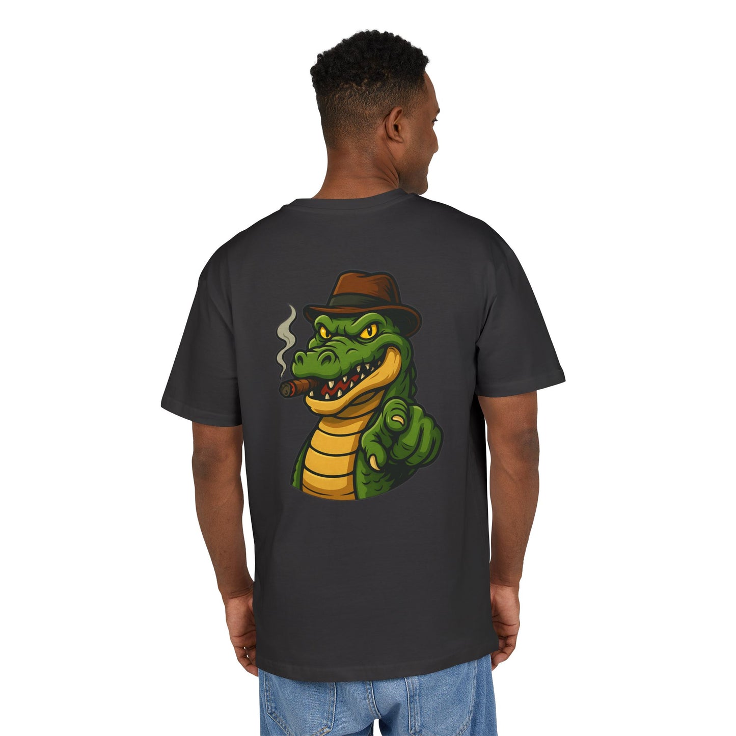 Gangster Alligator T-Shirt (Rückenprint) – Cooles Unisex Shirt mit Zigarren-Krokodil im Retro Comic Style