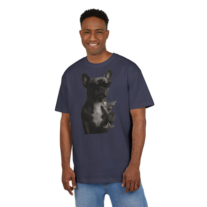 Cooler Hund T-Shirt (Brustprint) – Französische Bulldogge mit Sonnenbrille & Martini – Lustiges Tiermotiv für Unisex Streetwear