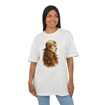 Skater Style T-Shirt (Brustprint) – Retro Kunst-Design mit Langhaar-Skater und Cap – Vintage Skateboard Look