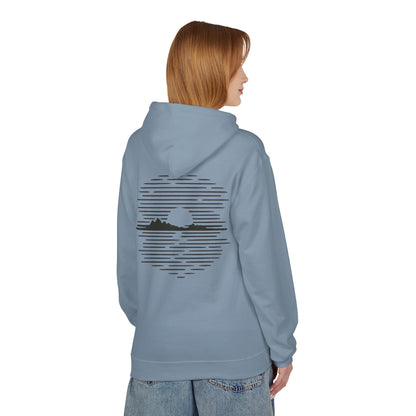 Unisex Hoodie mit Berg-Sonnenuntergang Design (Rückenprint) – Minimalistischer Natur Pullover aus Baumwolle