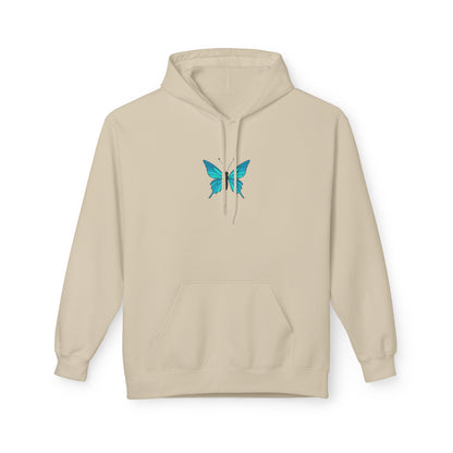 Blauer Schmetterling Hoodie Unisex (Brustprint) – Leuchtendes Butterfly Design | Nachhaltiger Kapuzenpullover aus Baumwolle