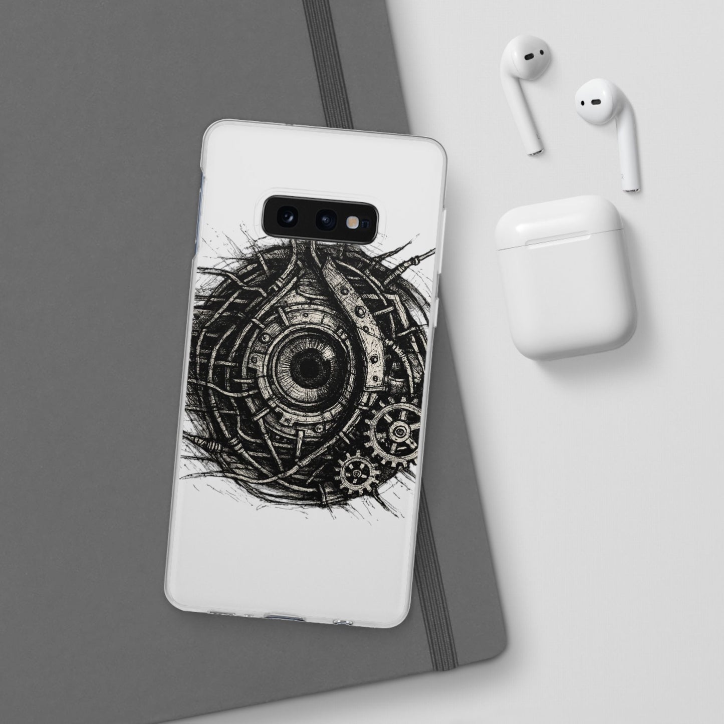 Biomechanisches Auge Handyhülle – Futuristisches Cyberpunk Design mit Zahnrädern & Kabeln | Schutzhülle für iPhone & Android