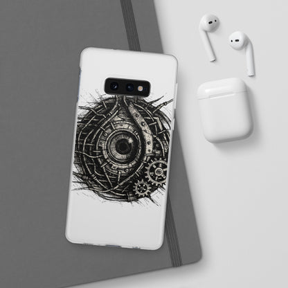 Biomechanisches Auge Handyhülle – Futuristisches Cyberpunk Design mit Zahnrädern & Kabeln | Schutzhülle für iPhone & Android