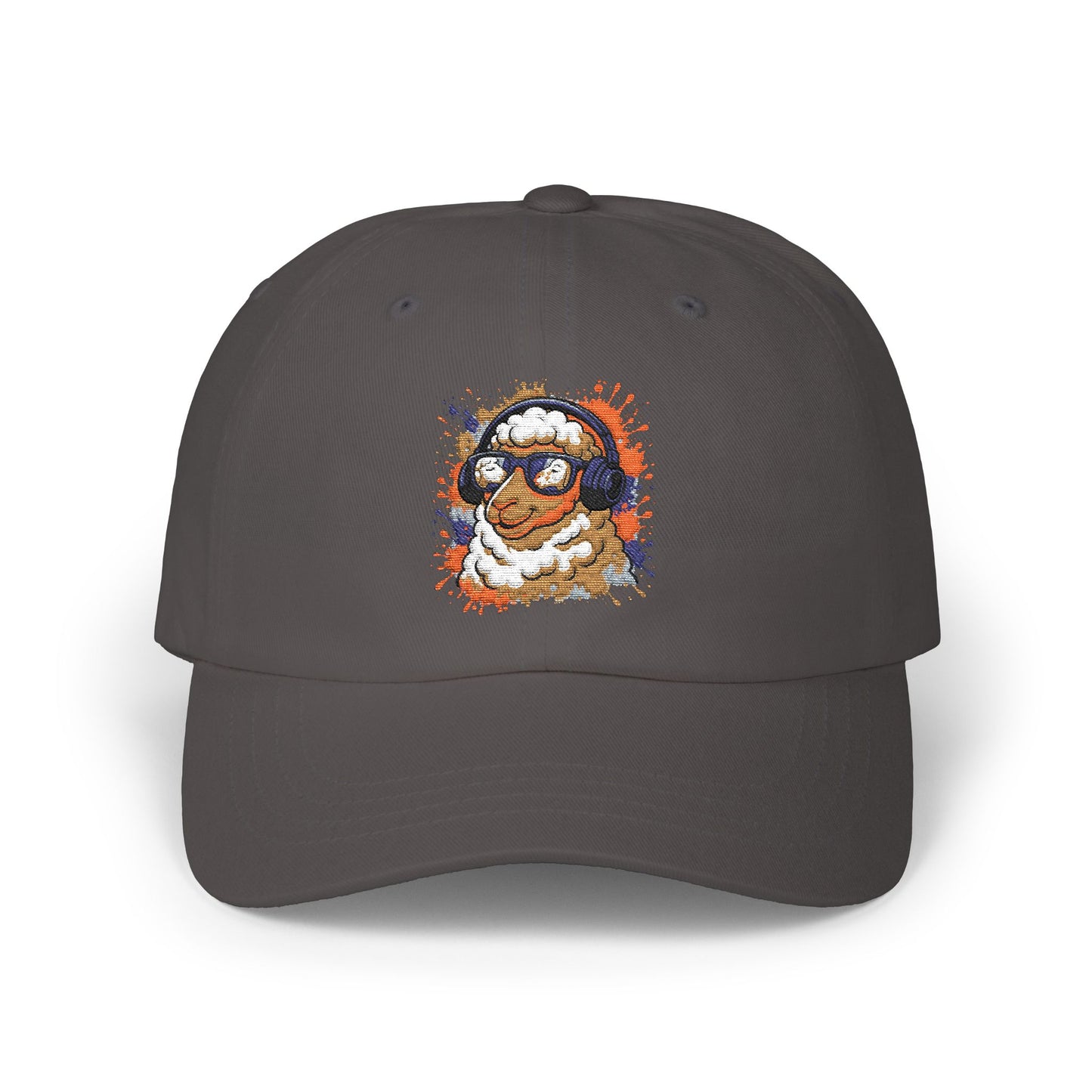 Schaf Cap – Stylische Unisex Basecap mit Kopfhörer-Schaf & buntem Farbspritzer-Design
