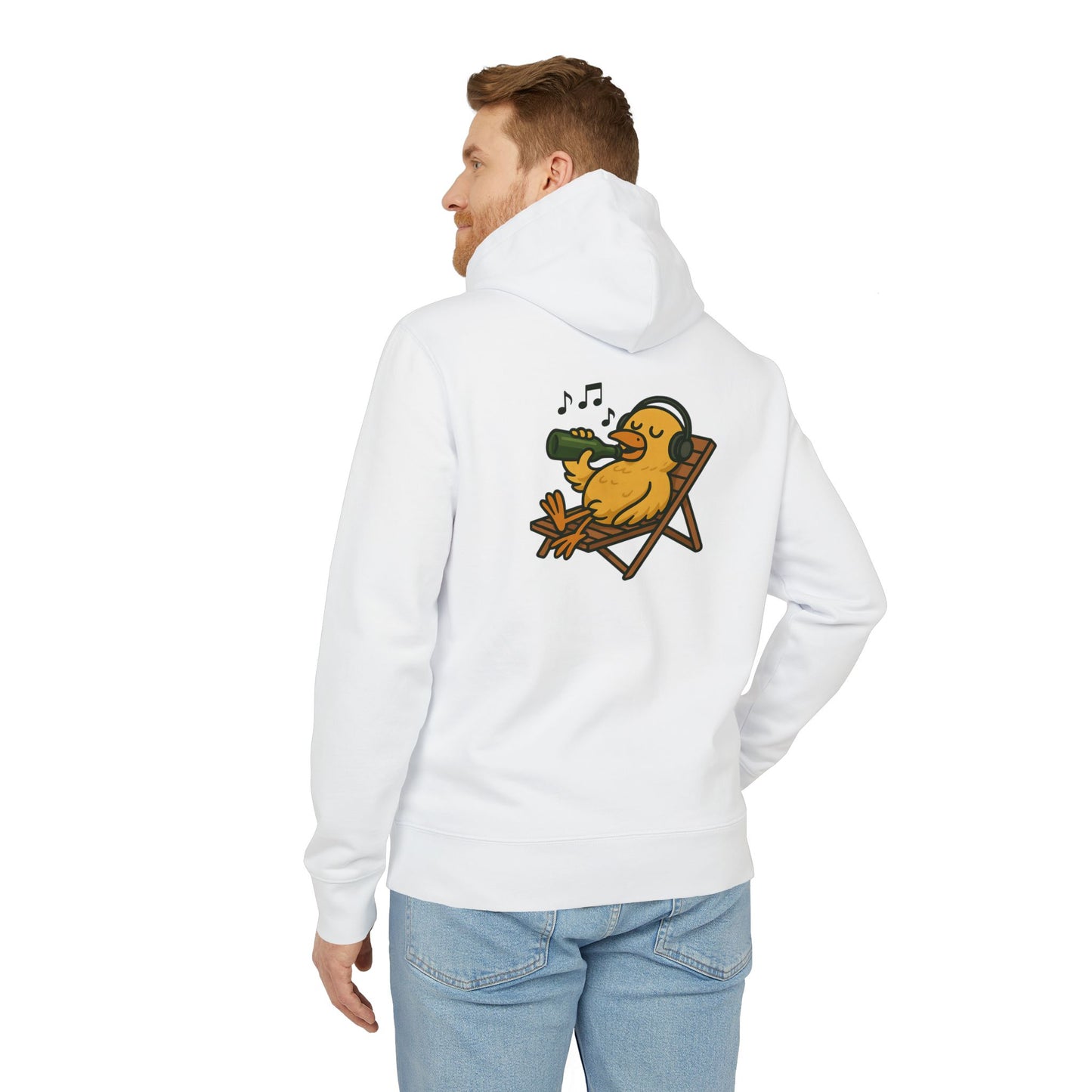 Chillente Hoodie (Rückenprint) – Lustiger Unisex Kapuzenpullover mit Ente, Bier & Musik-Motiv | Perfekt für Freizeit, Festivals & Sommer
