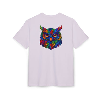 Buntes Eulen T-Shirt (Rückenprint) – Psychedelisches Tiermotiv im Boho-Stil – Unisex Shirt mit farbenfrohem, detailliertem Eulen-Design