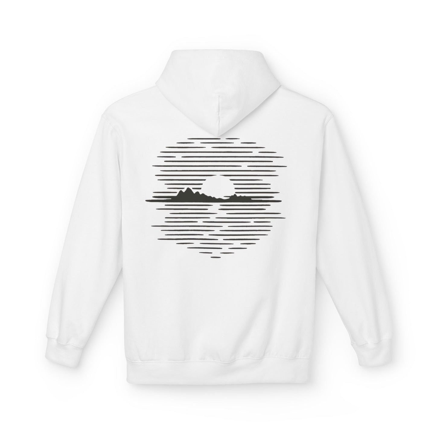 Unisex Hoodie mit Berg-Sonnenuntergang Design (Rückenprint) – Minimalistischer Natur Pullover aus Baumwolle
