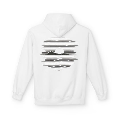 Unisex Hoodie mit Berg-Sonnenuntergang Design (Rückenprint) – Minimalistischer Natur Pullover aus Baumwolle