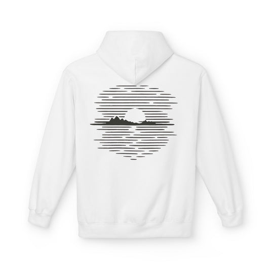 Unisex Hoodie mit Berg-Sonnenuntergang Design (Rückenprint) – Minimalistischer Natur Pullover aus Baumwolle