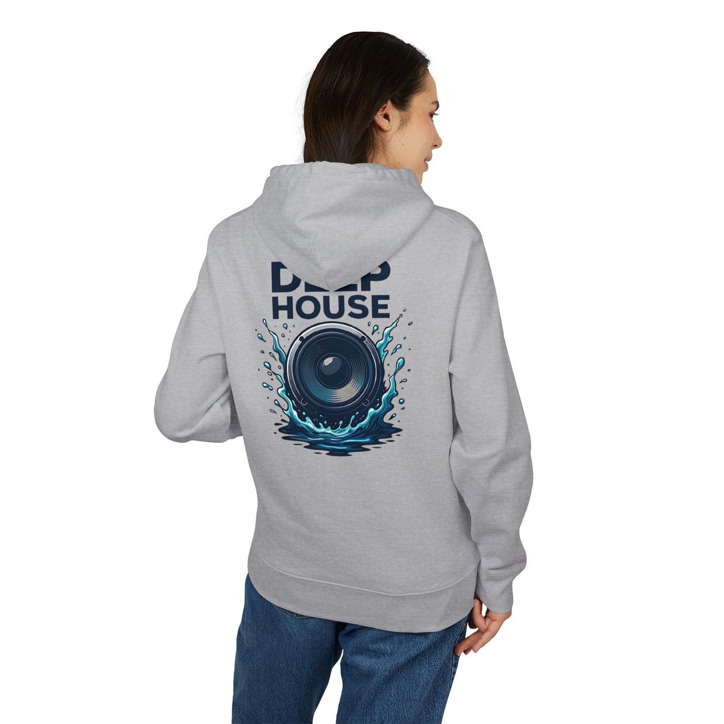 Deep House Hoodie (Rückenprint) – Stylischer Musik Hoodie mit Lautsprecher & Wasser Splash Design – Unisex EDM & Festival Streetwear