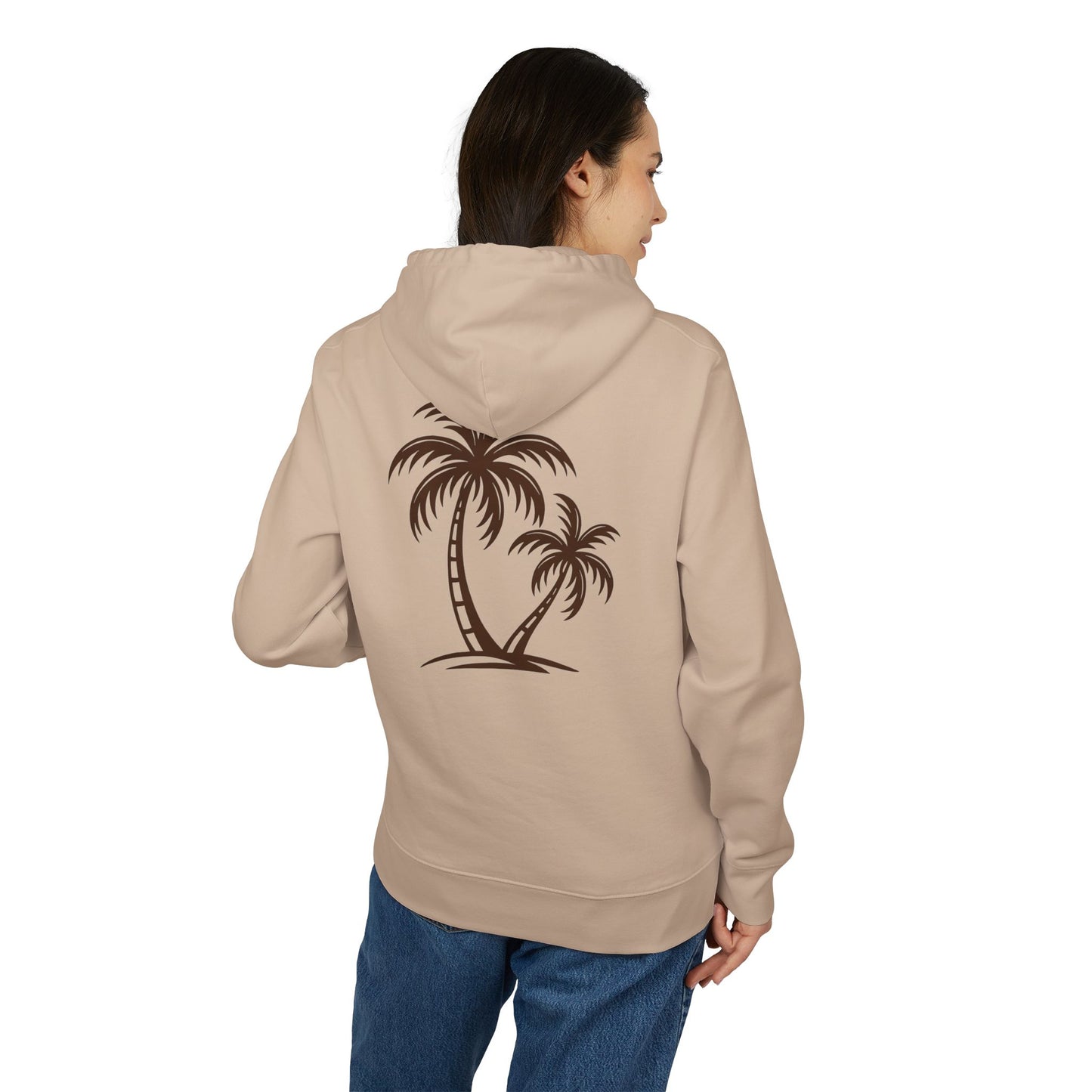 Palmen Hoodie Unisex (Rückenprint) – Tropischer Kapuzenpullover im Strand-Design | Sommerlicher Boho Look aus Baumwolle